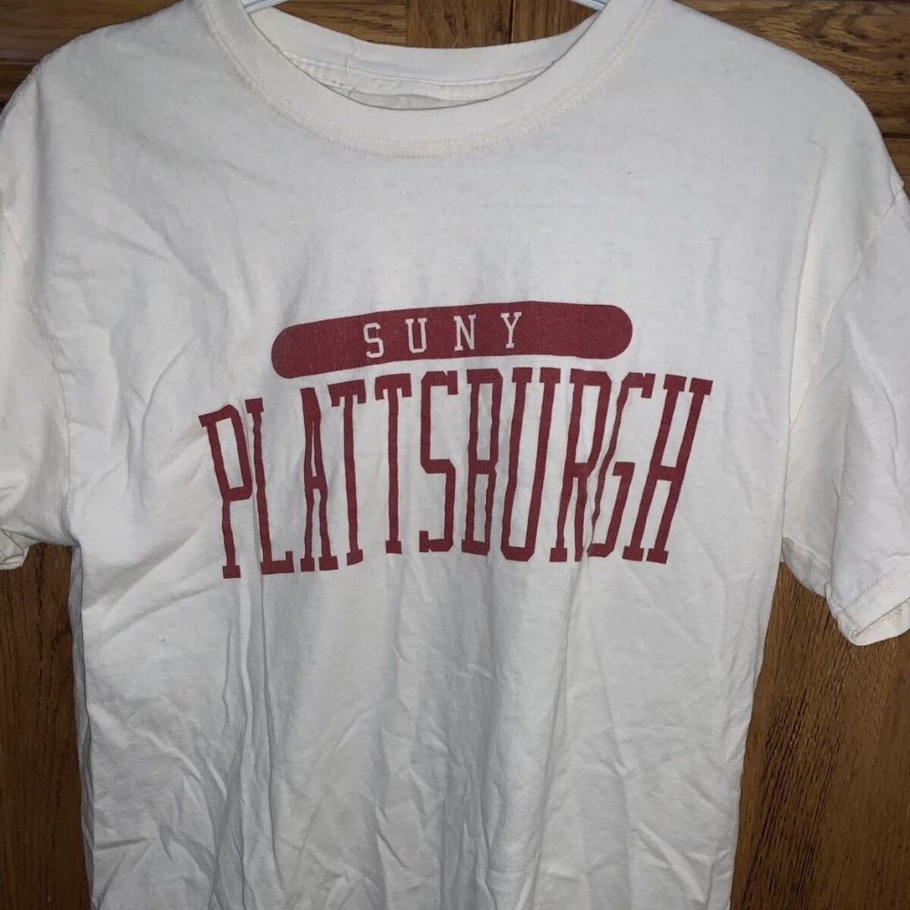Plattsburgh State T Shirt Adult S White/Red SUNY College Rare